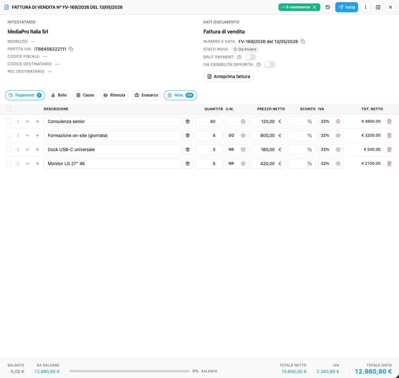 Previxio — fattura elettronica